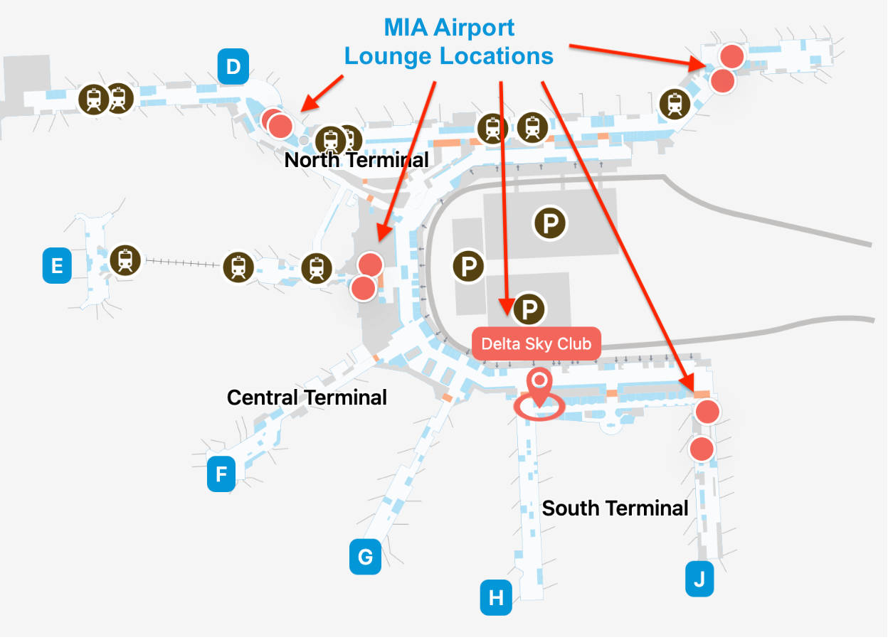 Lounge locations, MIA Airport Map